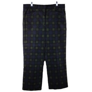 Orvis Vintage Navy Green Checkered Plaid Velvet High Rise Straight Leg Pants